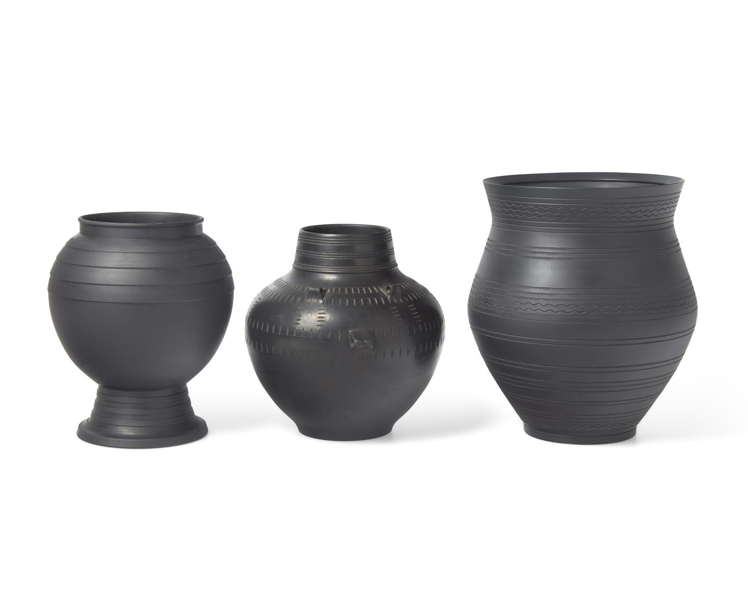 Three Wedgwood Modern Black Basalt Studio Vessels