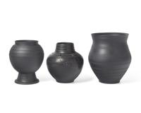 Three Wedgwood Modern Black Basalt Studio Vessels