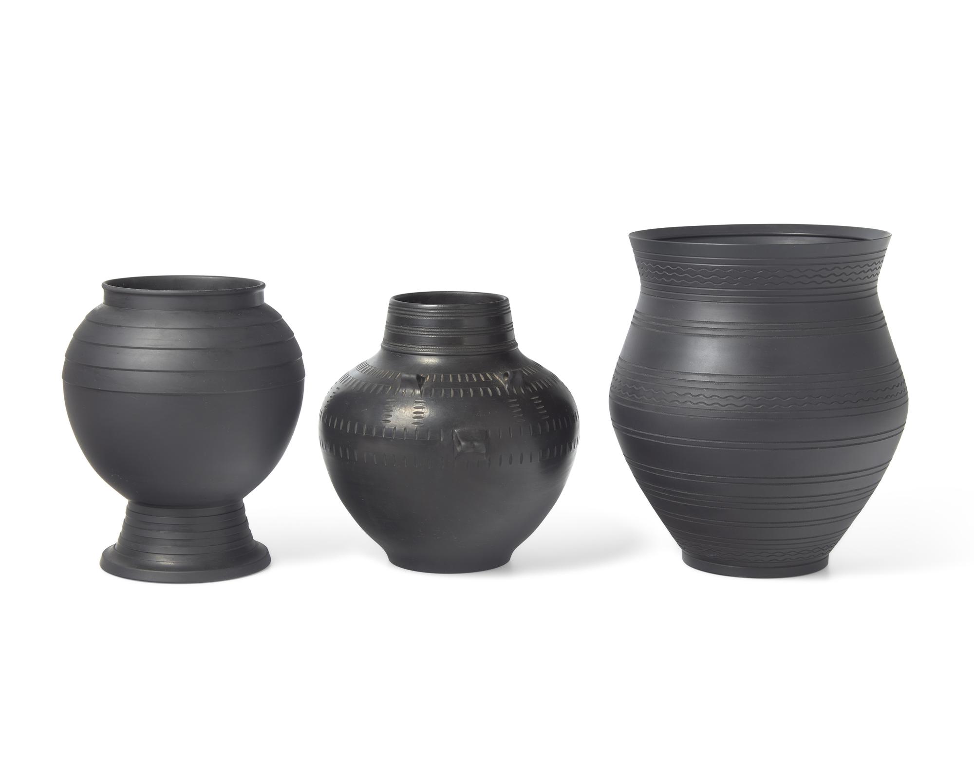Three Wedgwood Modern Black Basalt Studio Vessels