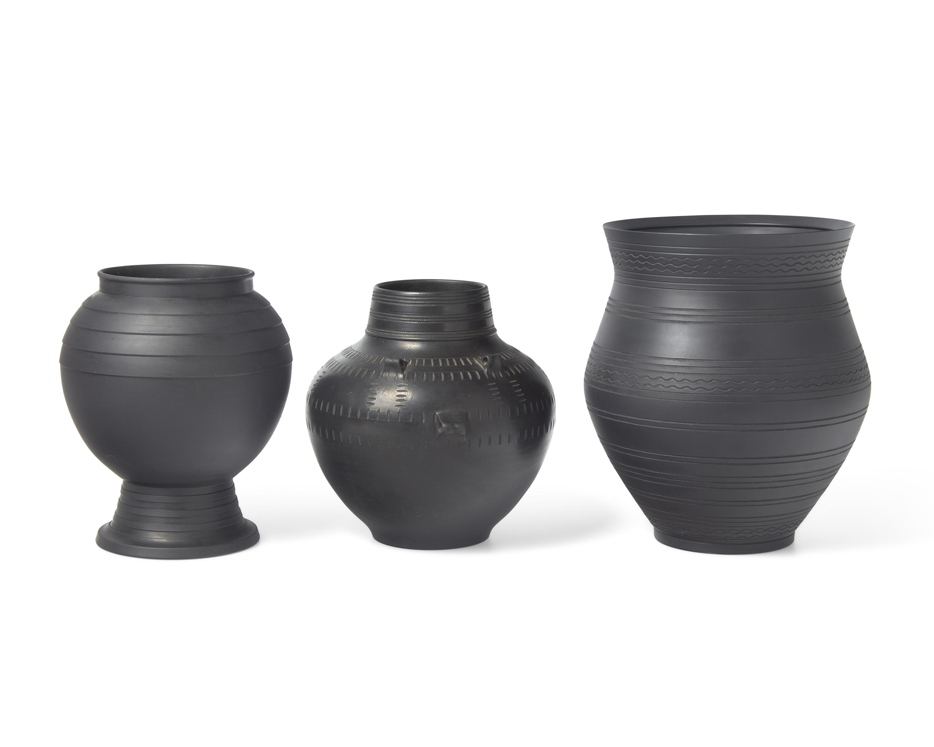Three Wedgwood Modern Black Basalt Studio Vessels
