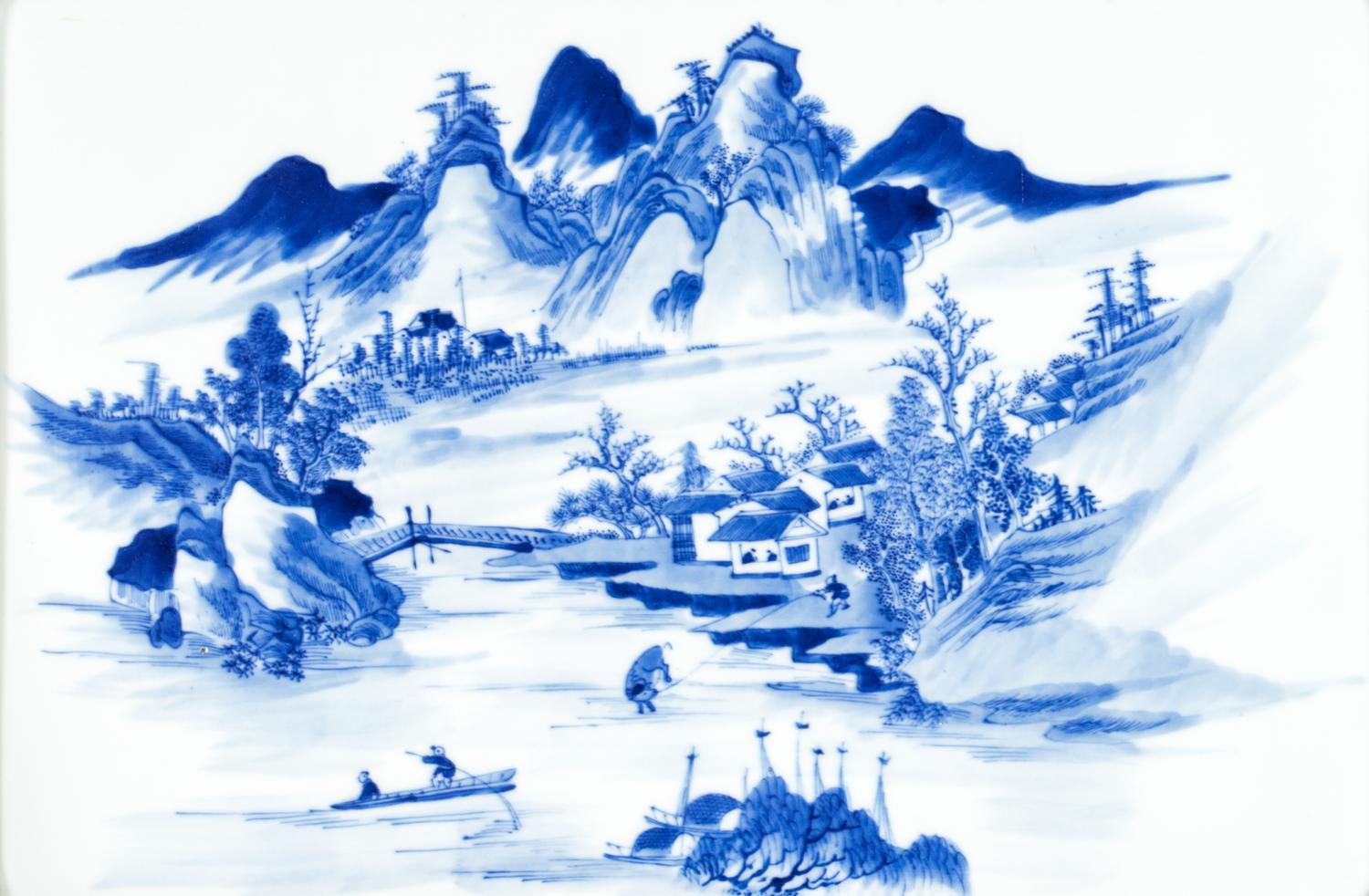 A Set of Four Blue and White Porcelain Inset Hanging Panels