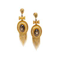VICTORIAN, GARNET, ENAMEL, AND DIAMOND EARRINGS