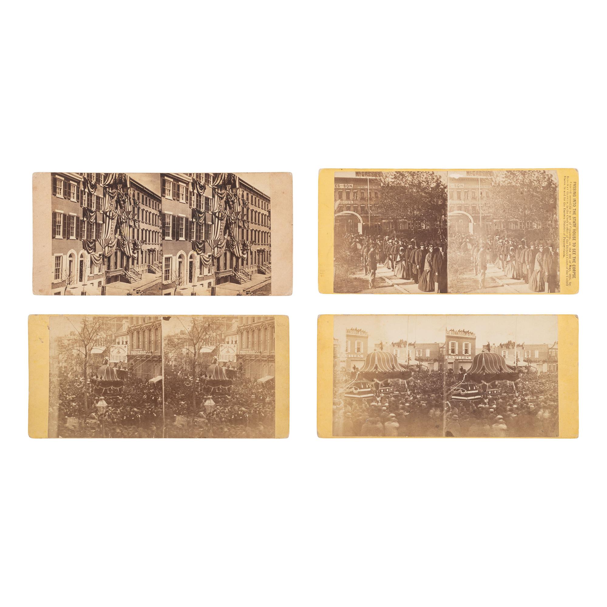 [Lincoln, Abraham] Group of Four Stereoviews of the Philadelphia Funeral Procession
