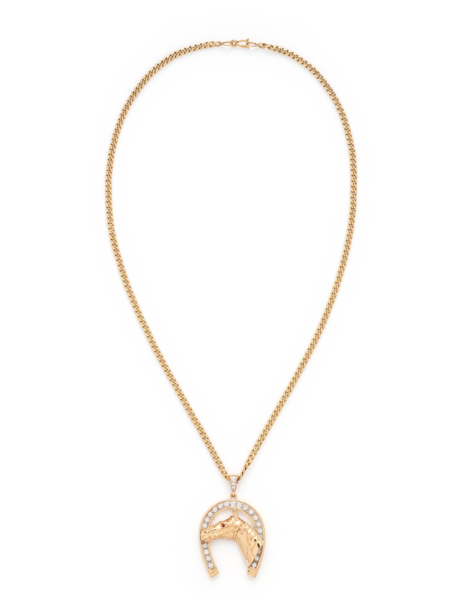 YELLOW GOLD AND DIAMOND EQUESTRIAN PENDANT NECKLACE
