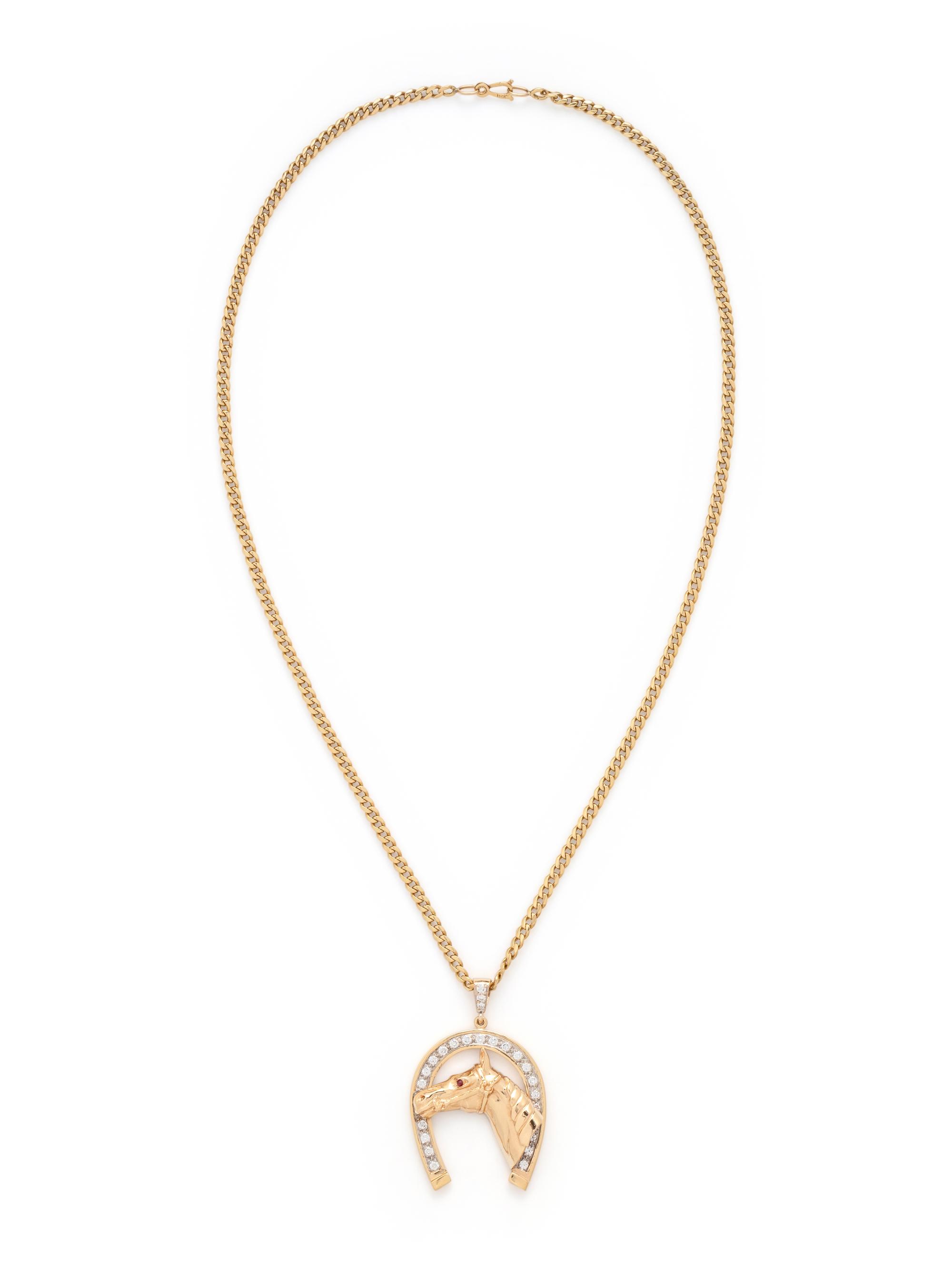YELLOW GOLD AND DIAMOND EQUESTRIAN PENDANT NECKLACE