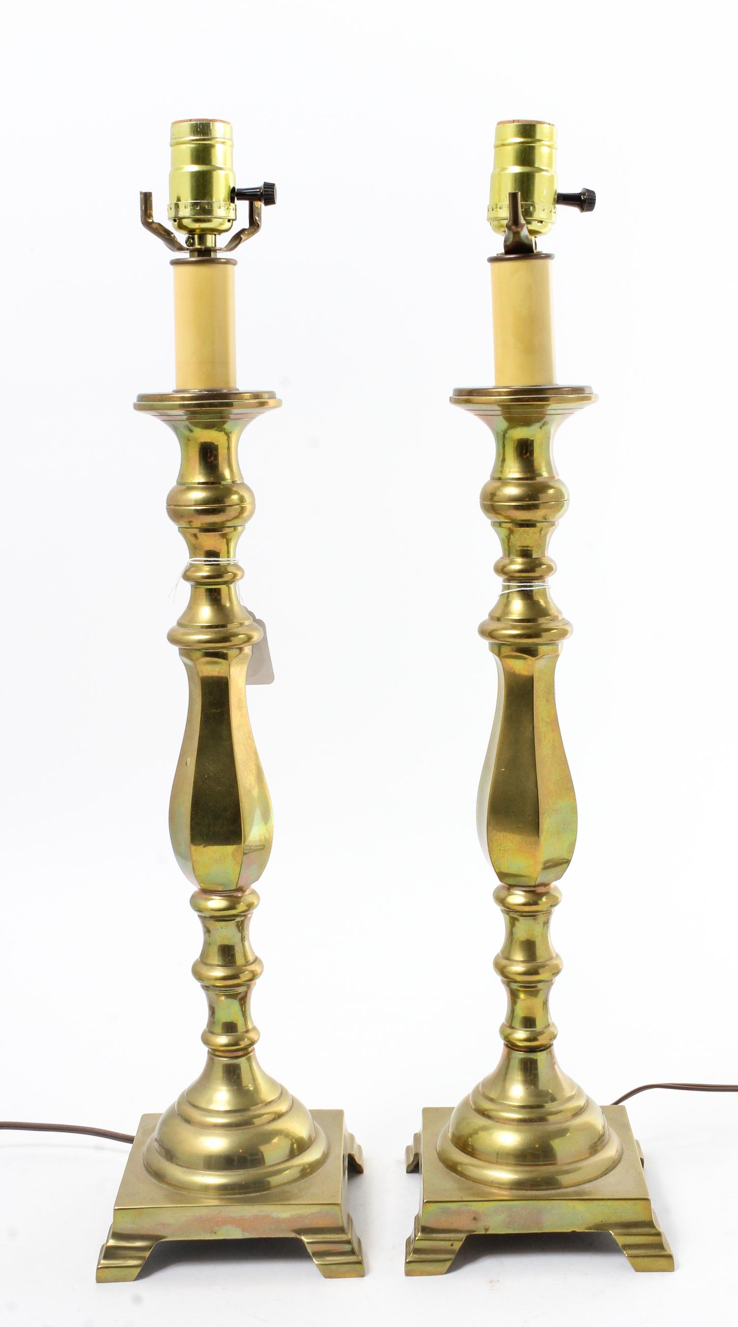 A Pair of Brass Candlesticks Height overall 27 inches. — 19TH/20TH CENTURY