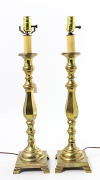 A Pair of Brass Candlesticks Height overall 27 inches. — 19TH/20TH CENTURY