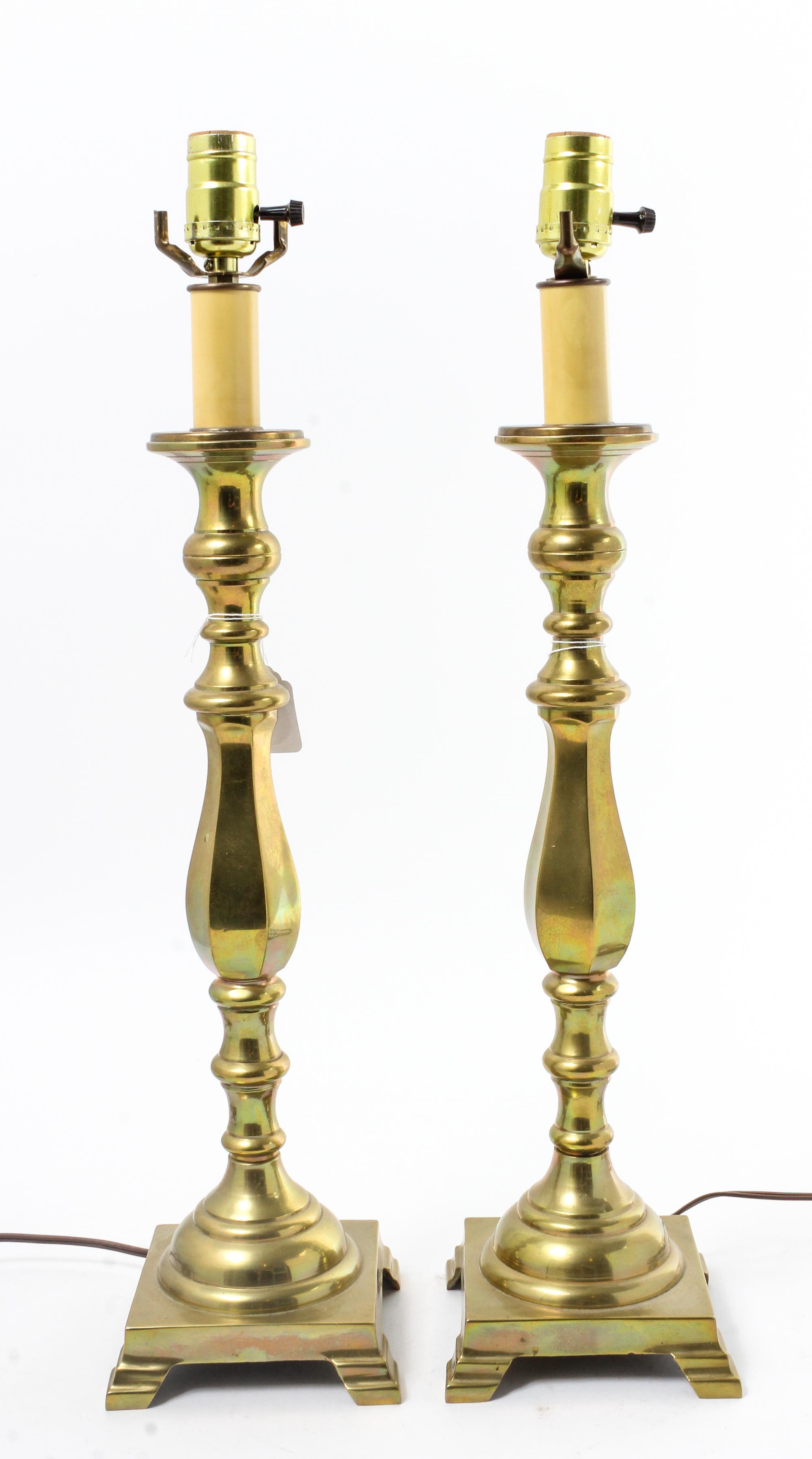 A Pair of Brass Candlesticks Height overall 27 inches. — 19TH/20TH CENTURY