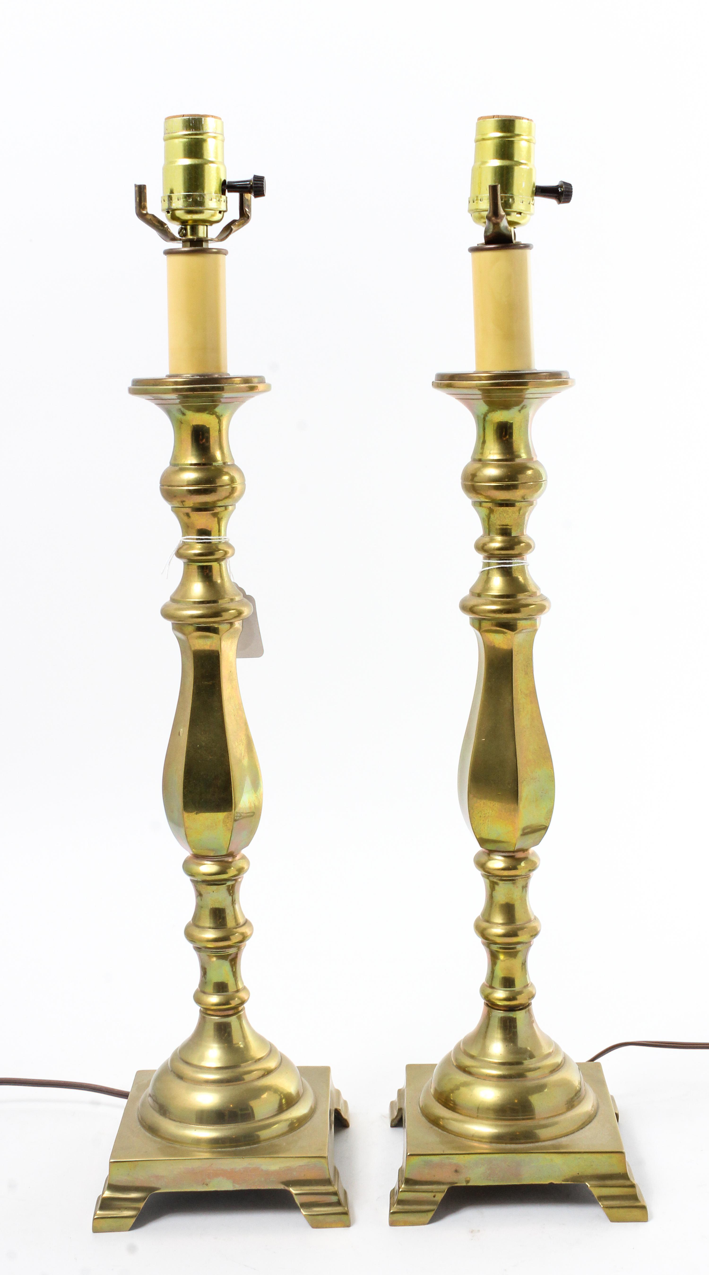 A Pair of Brass Candlesticks Height overall 27 inches. — 19TH/20TH CENTURY