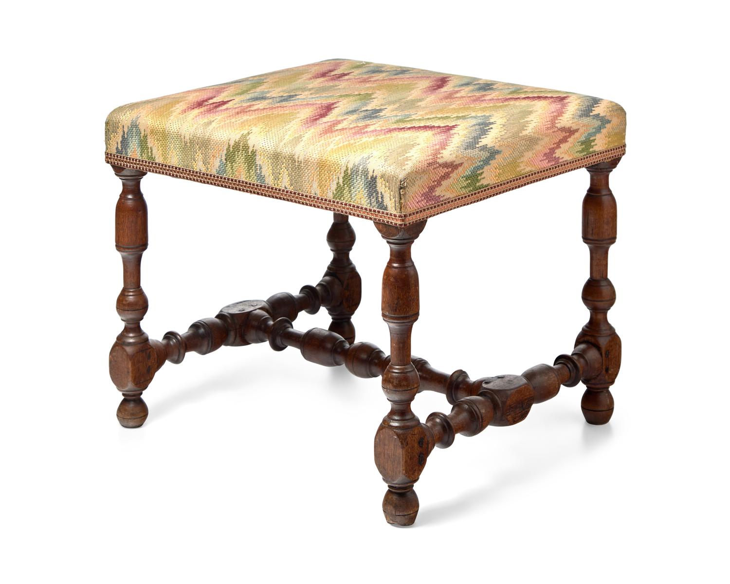 A William & Mary Turned Birch And Maple Stool