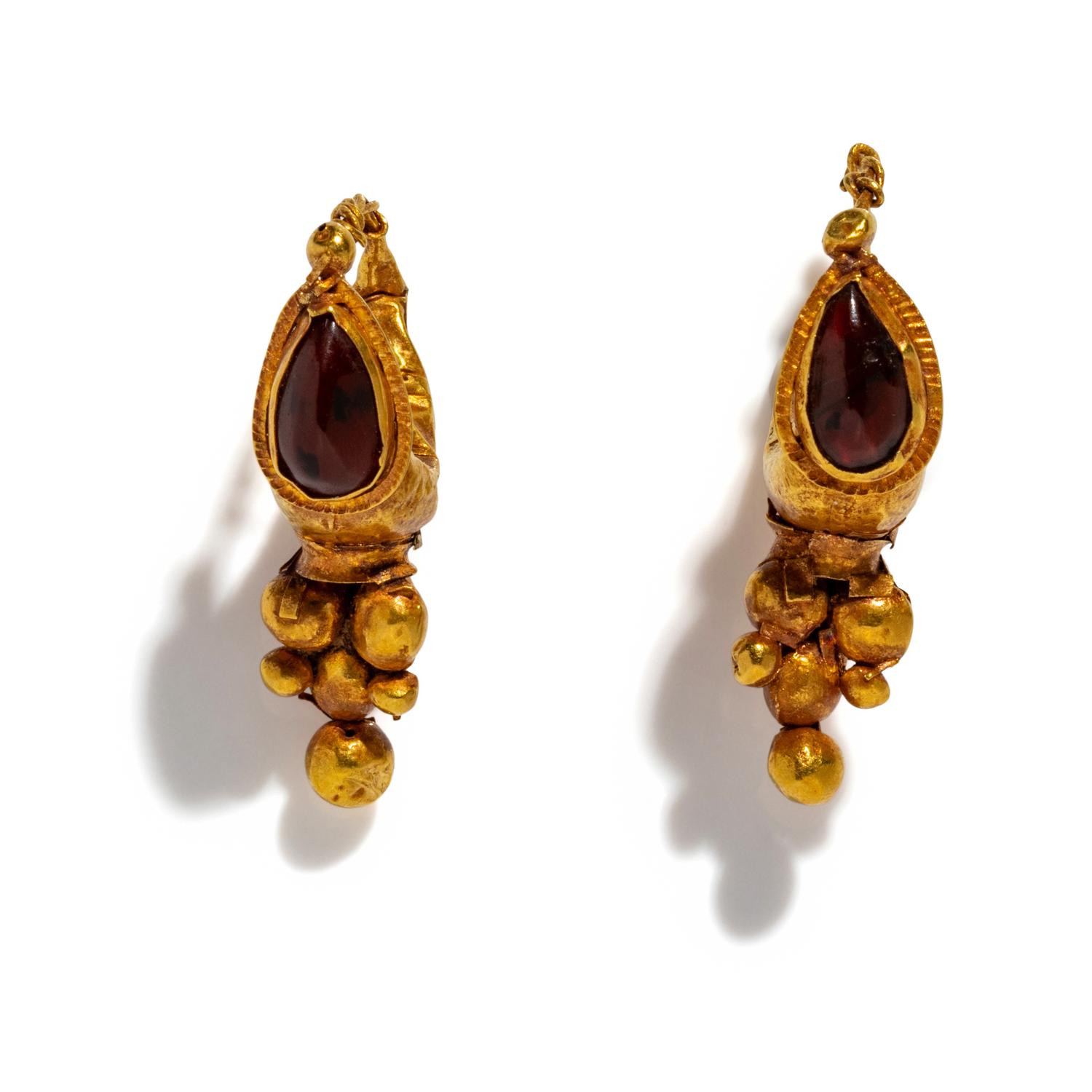 A Pair of Roman Gold and Garnet Earrings