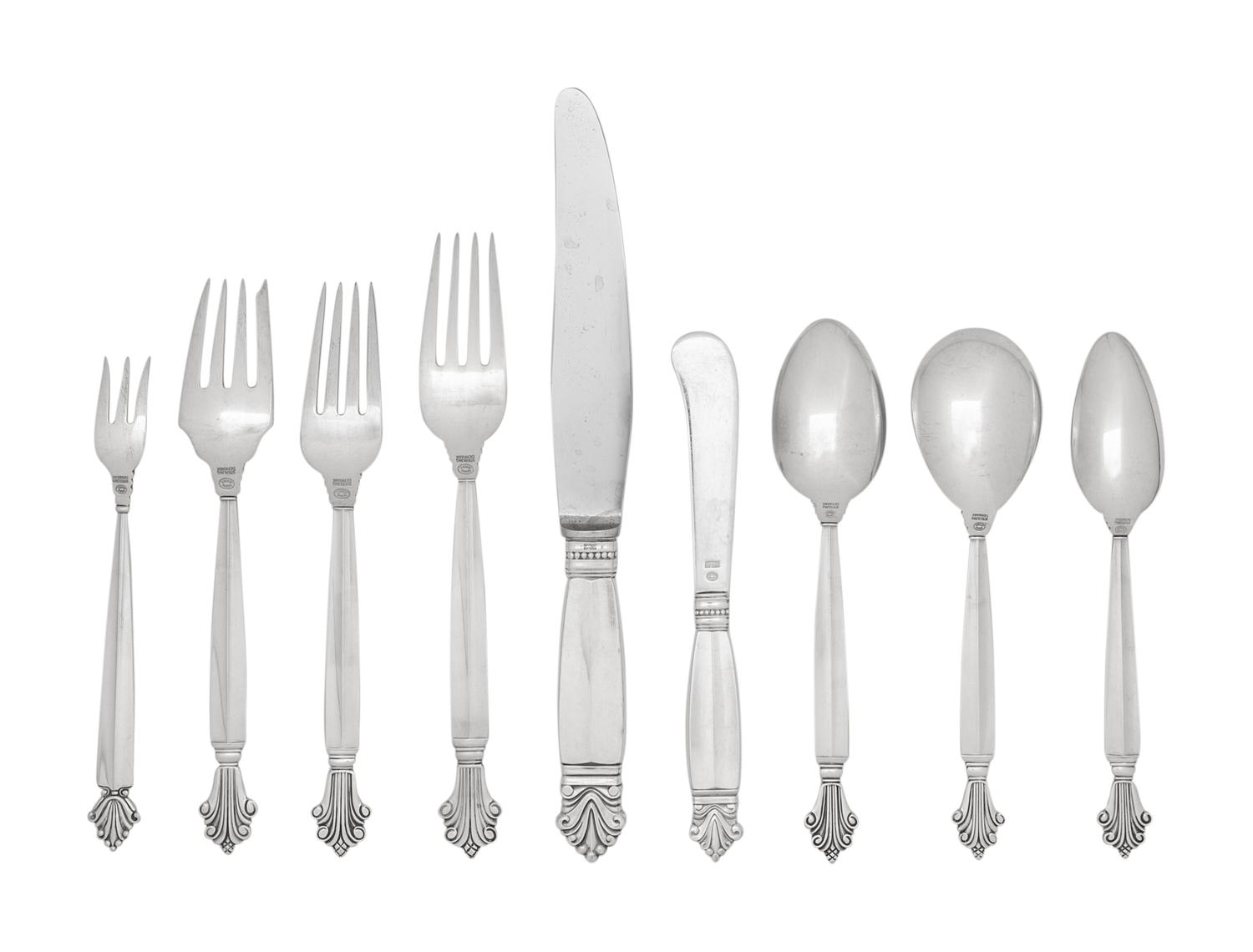 A Georg Jensen Acanthus Silver Flatware Service