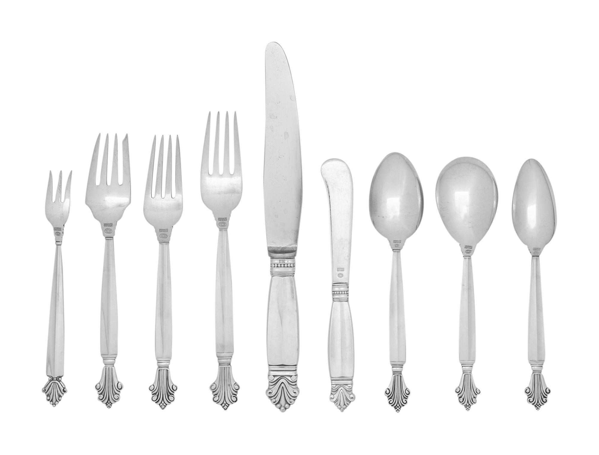 A Georg Jensen Acanthus Silver Flatware Service