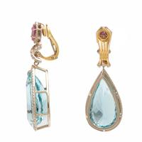 Lois Sasson, Aquamarine, Pink Sapphire, and Diamond Earrings