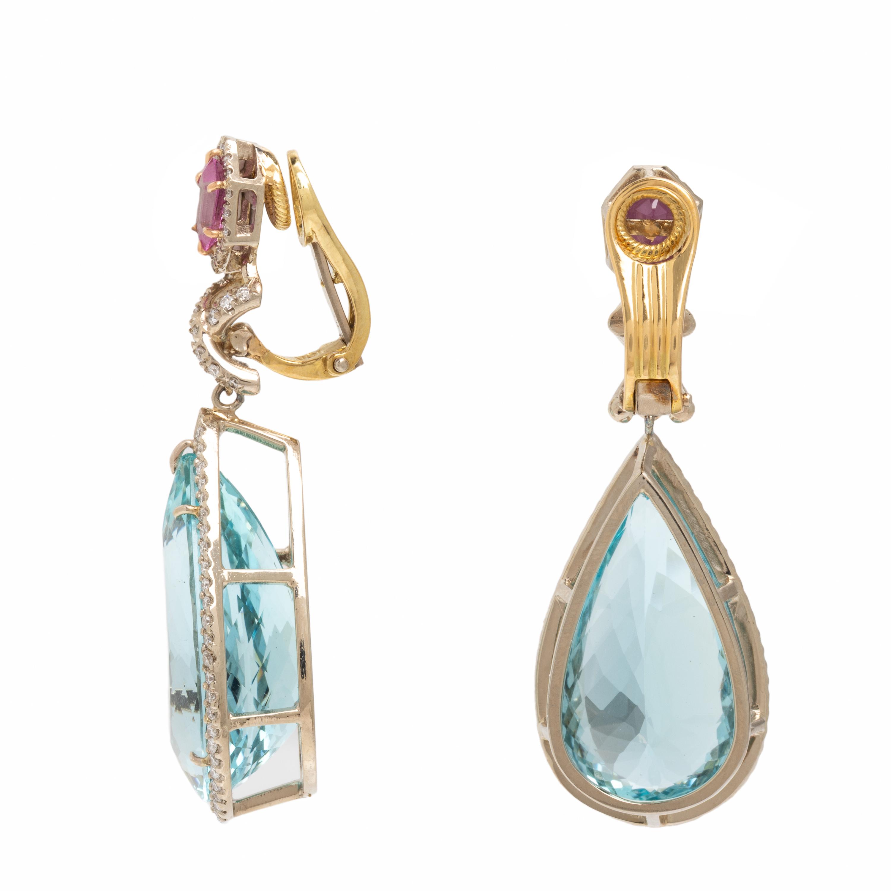 Lois Sasson, Aquamarine, Pink Sapphire, and Diamond Earrings