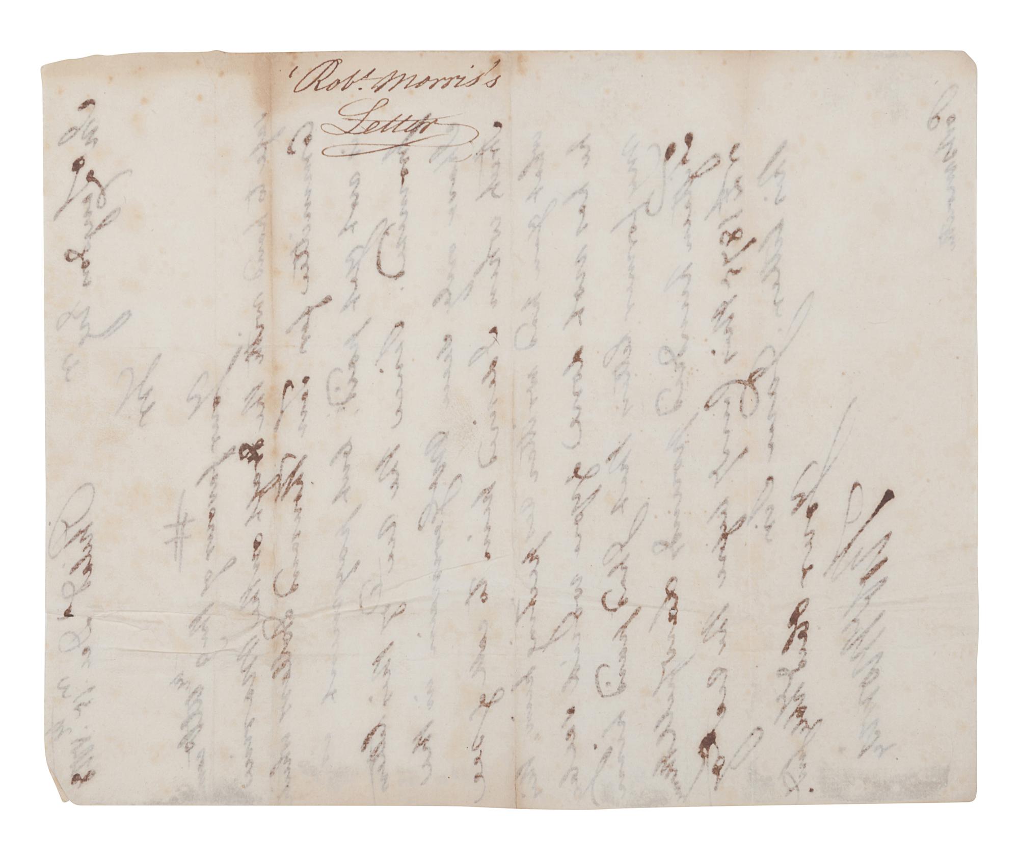 MORRIS, Robert (1734-1806). Autograph letter signed (“Rob’t Morris”), to John Langdon. Philadelphia, 15 December 1778.