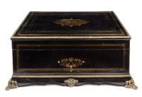 A Napoleon III Brass Inlaid Ebonized Writing Box Width 26 inches. — 19TH CENTURY