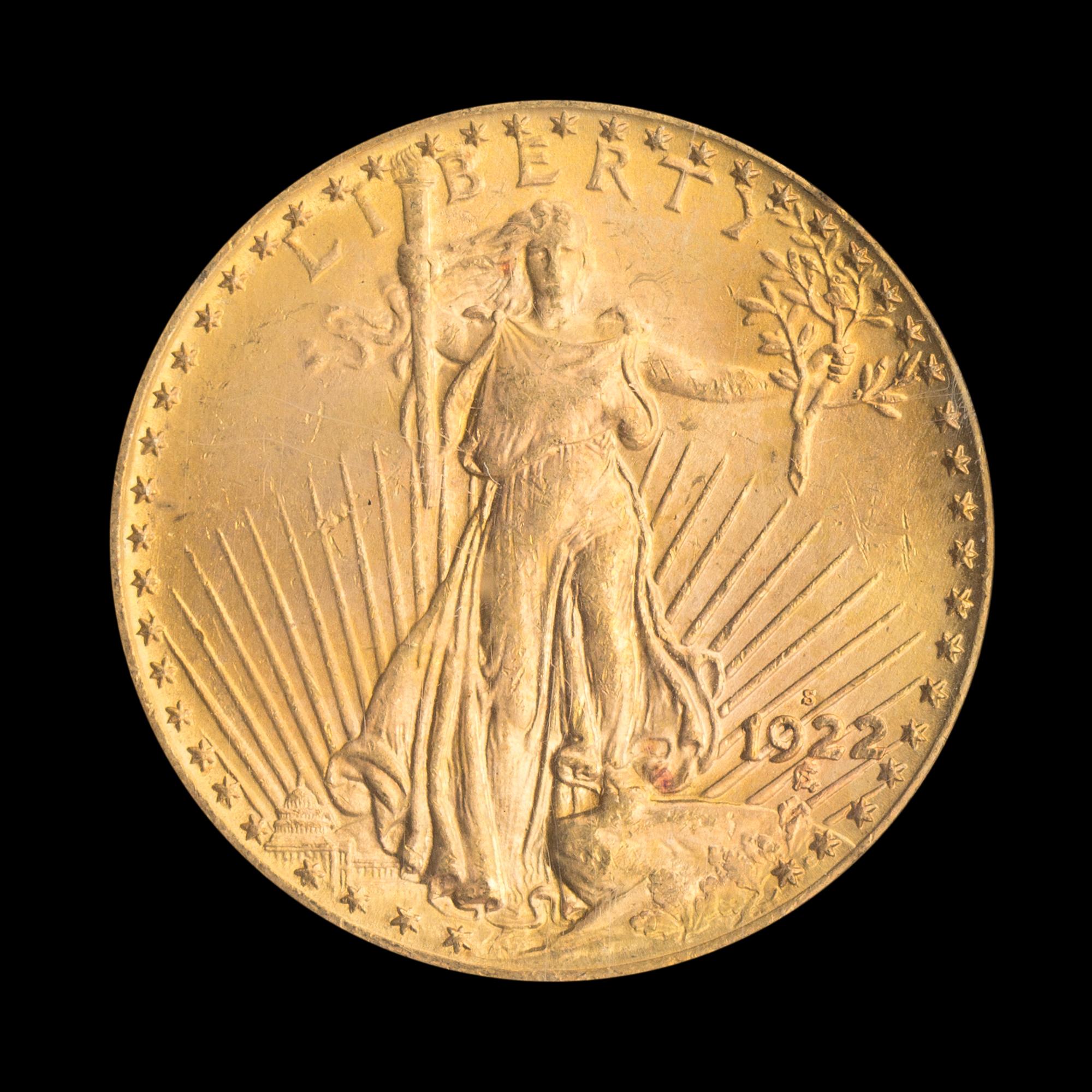 A United States 1922-S St. Gaudens $20 Gold Coin