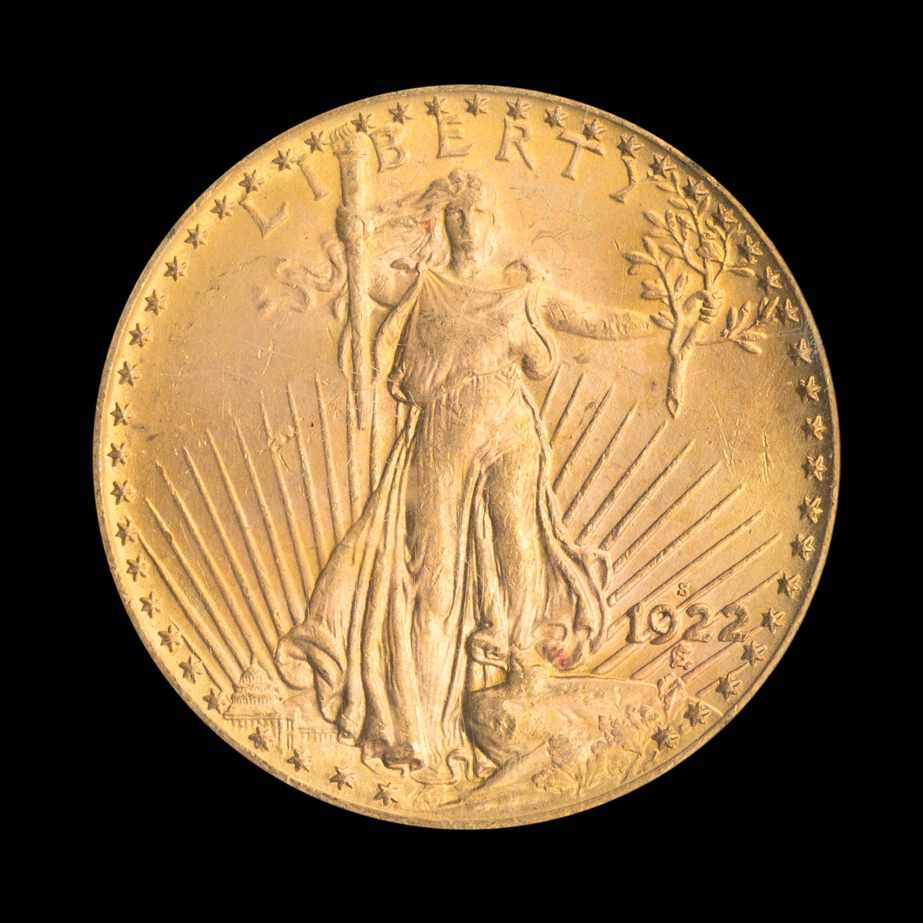 A United States 1922-S St. Gaudens $20 Gold Coin