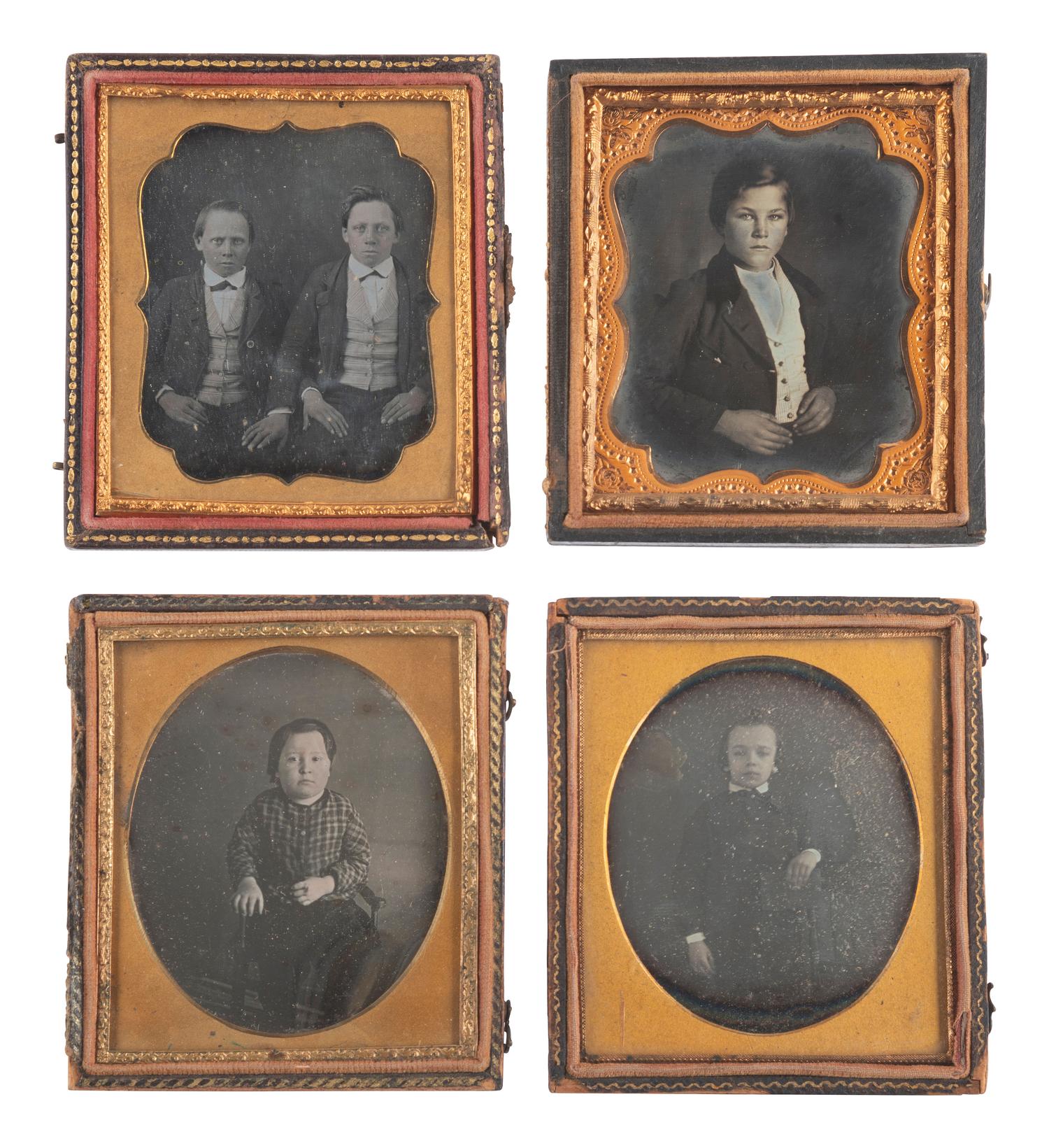 [EARLY PHOTOGRAPHY]. 20 sixth plate daguerreotypes featuring young boys and groups of siblings.
