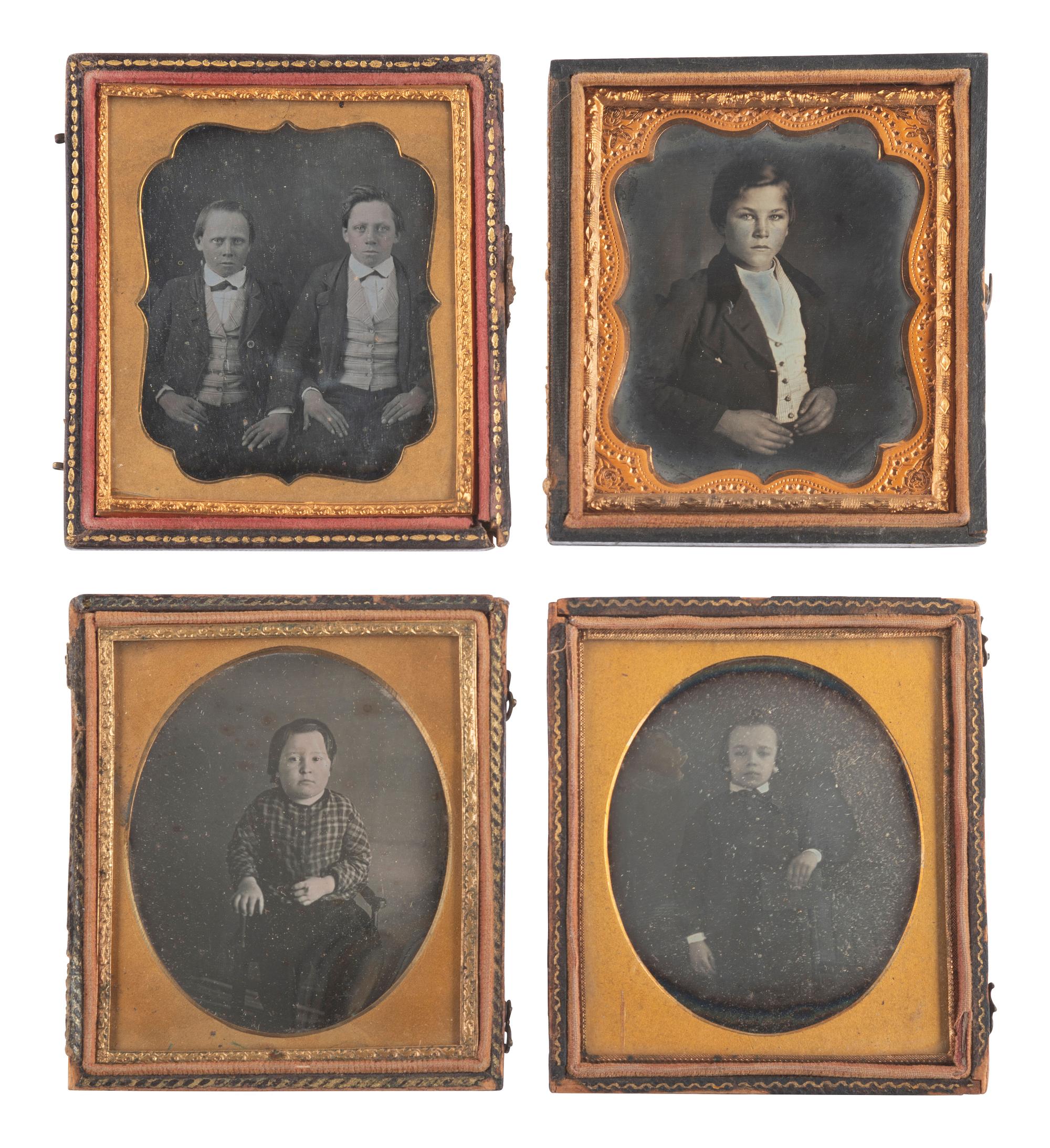 [EARLY PHOTOGRAPHY]. 20 sixth plate daguerreotypes featuring young boys and groups of siblings.