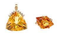 A Collection of Yellow Gold and Citrine Jewelry, 10.30 dwts.