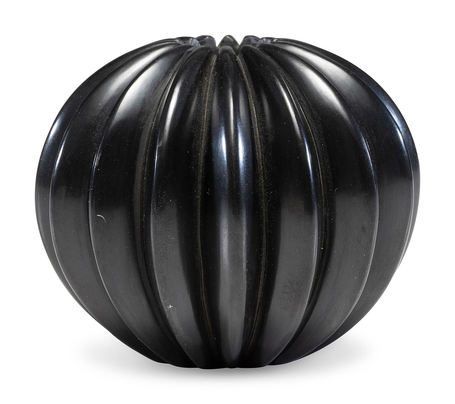 Blackware Ribbed Pottery Jar