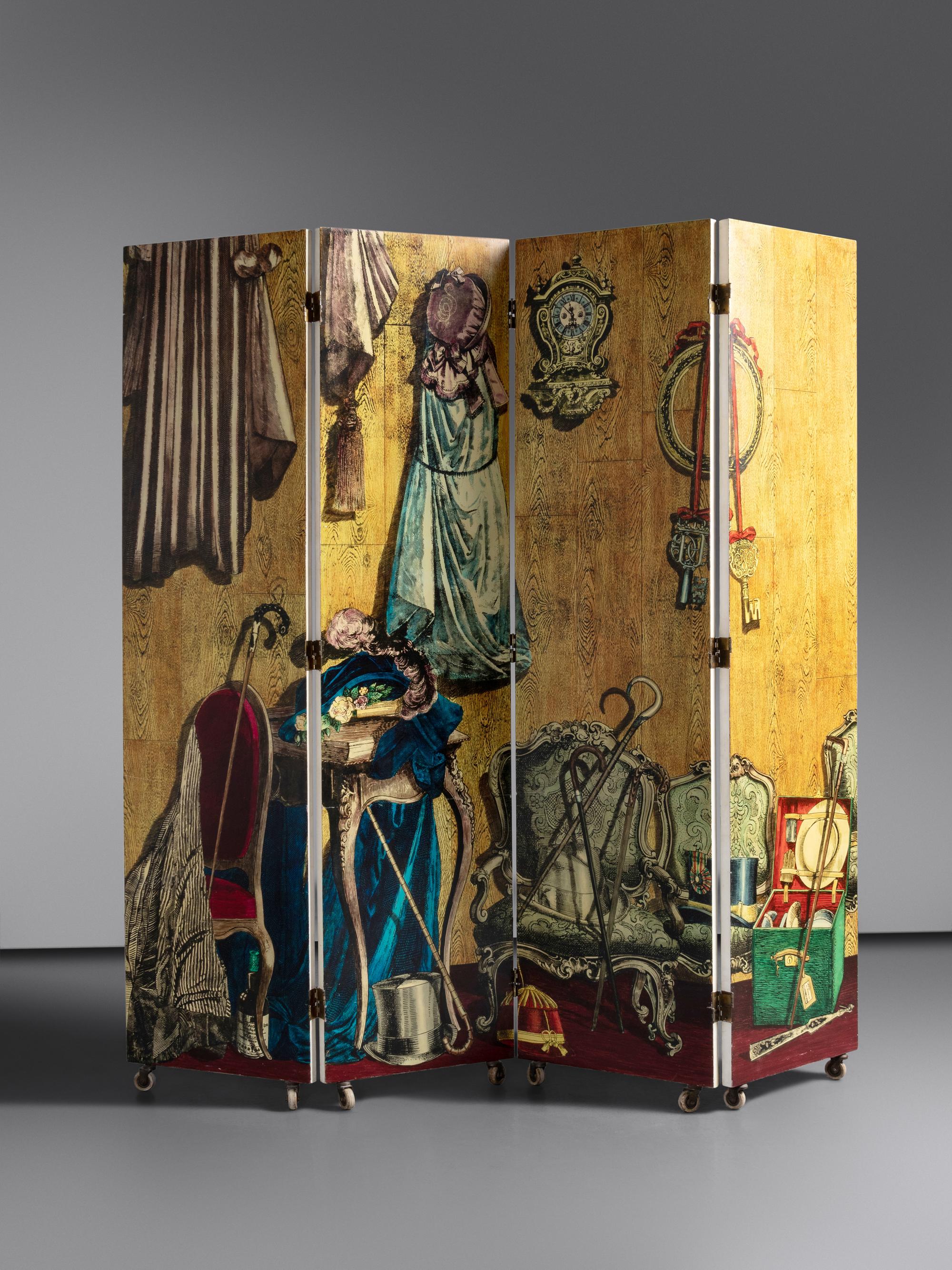 'Portico con Paesaggio' / 'Angolo di Spogliatoio' Folding Screen, c. 1956 Fornasetti Milano, Italy