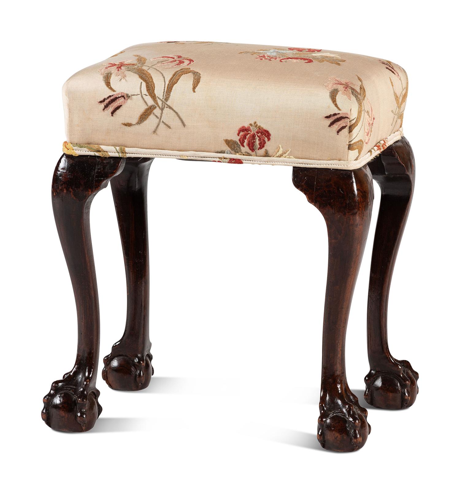 A Chippendale Style Carved Mahogany Claw-and-Ball Foot Stool