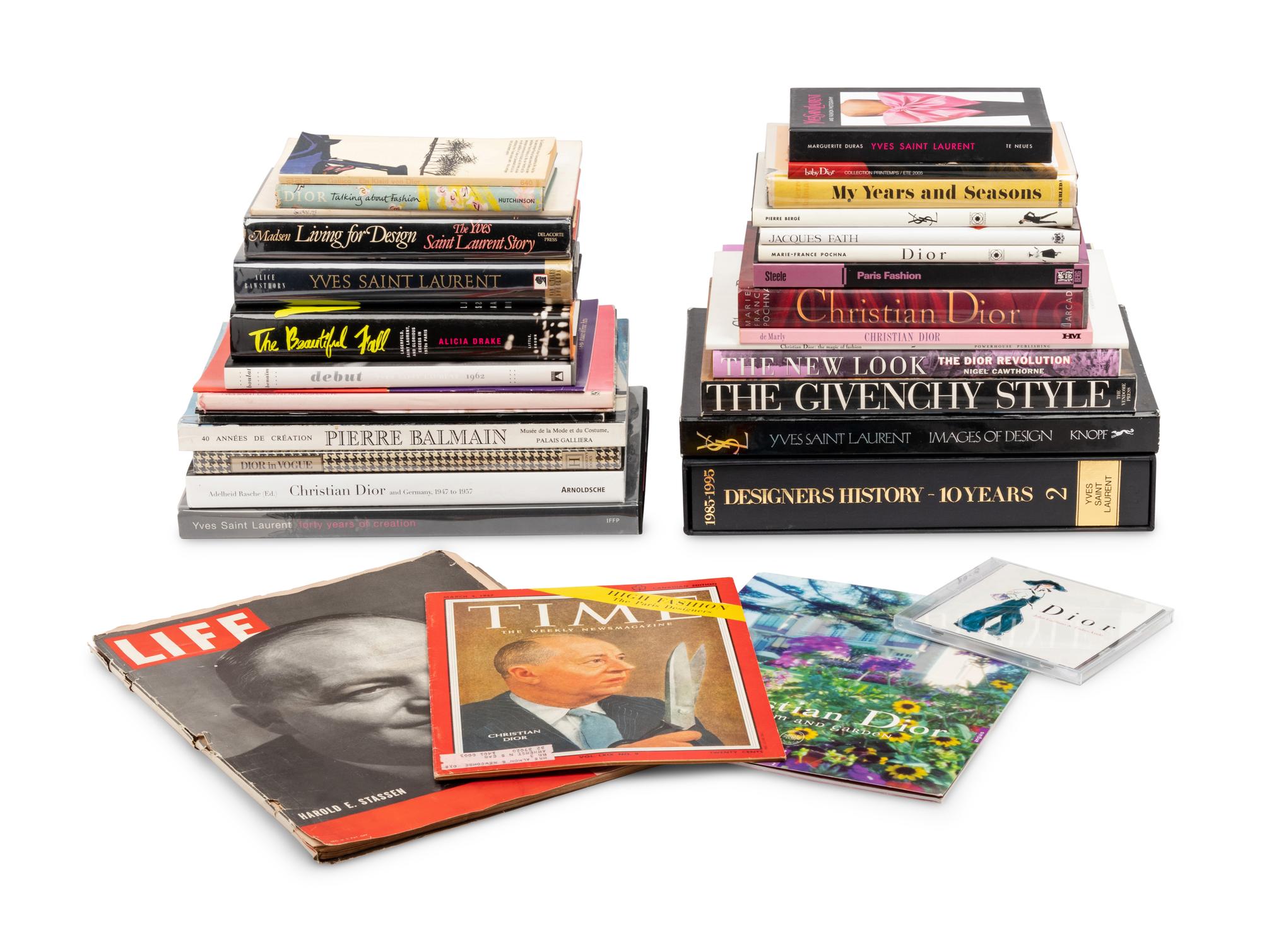 Group Thirty-Two Fashion Reference Books Relating to Christian Dior and Yves Saint Laurent