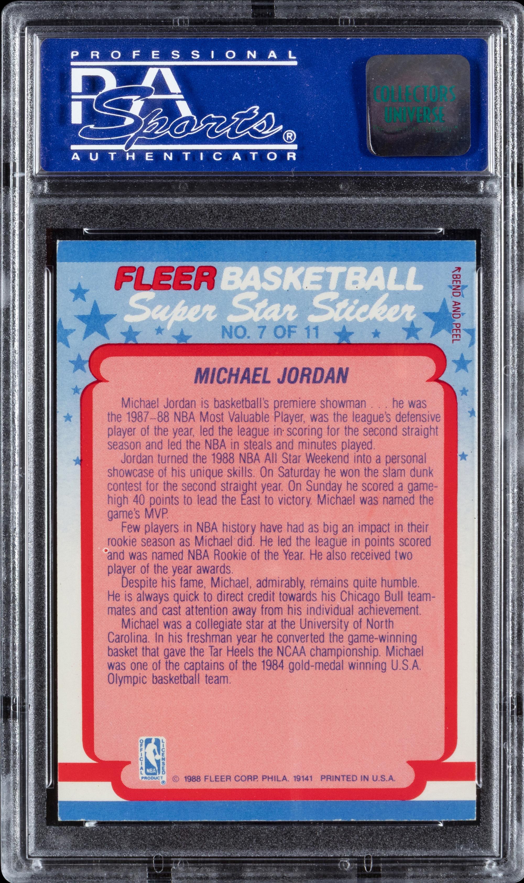 A 1988 Fleer Michael Jordan Sticker (PSA ST 8 NM-MT )