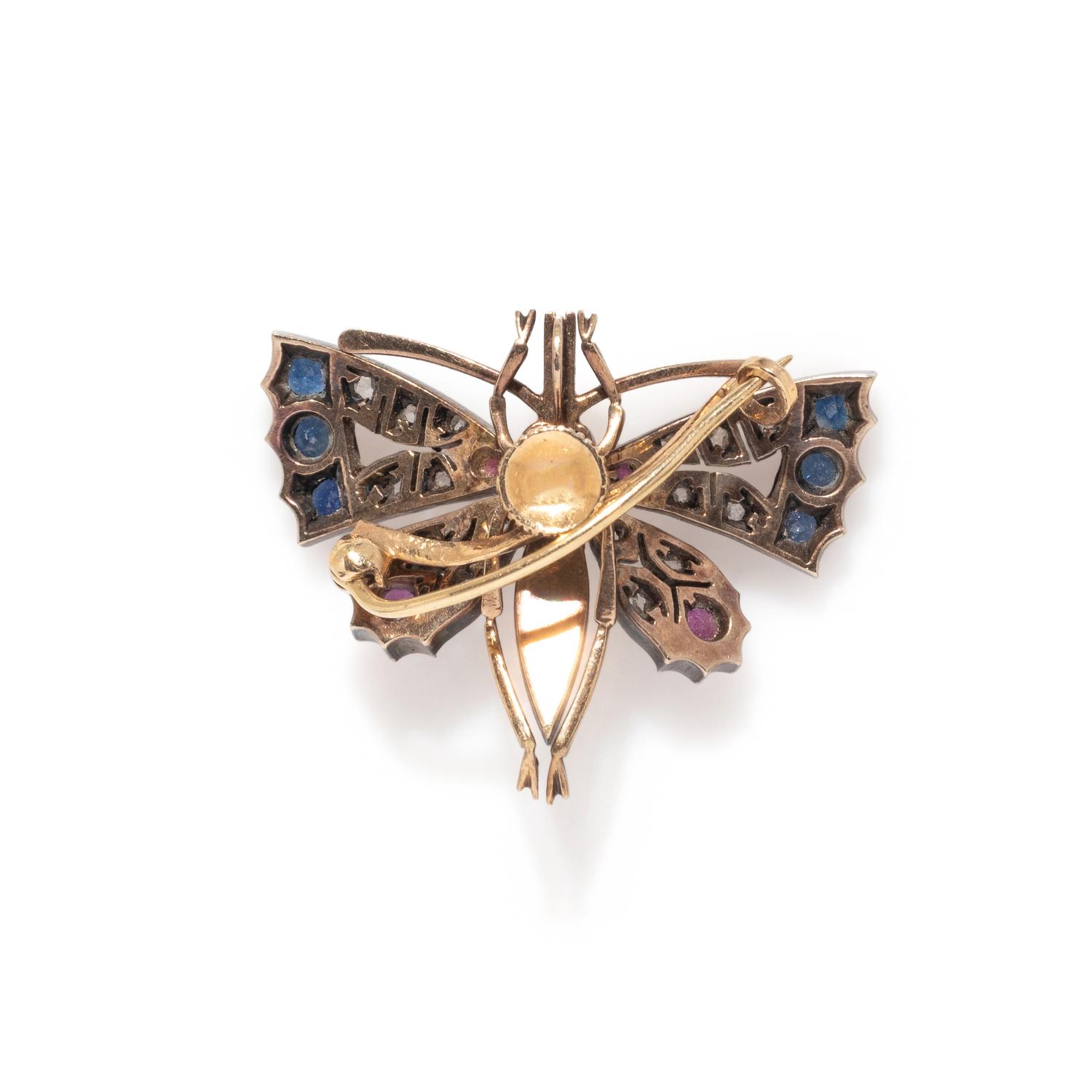 ANTIQUE, MULTIGEM AND DIAMOND BUTTERFLY BROOCH