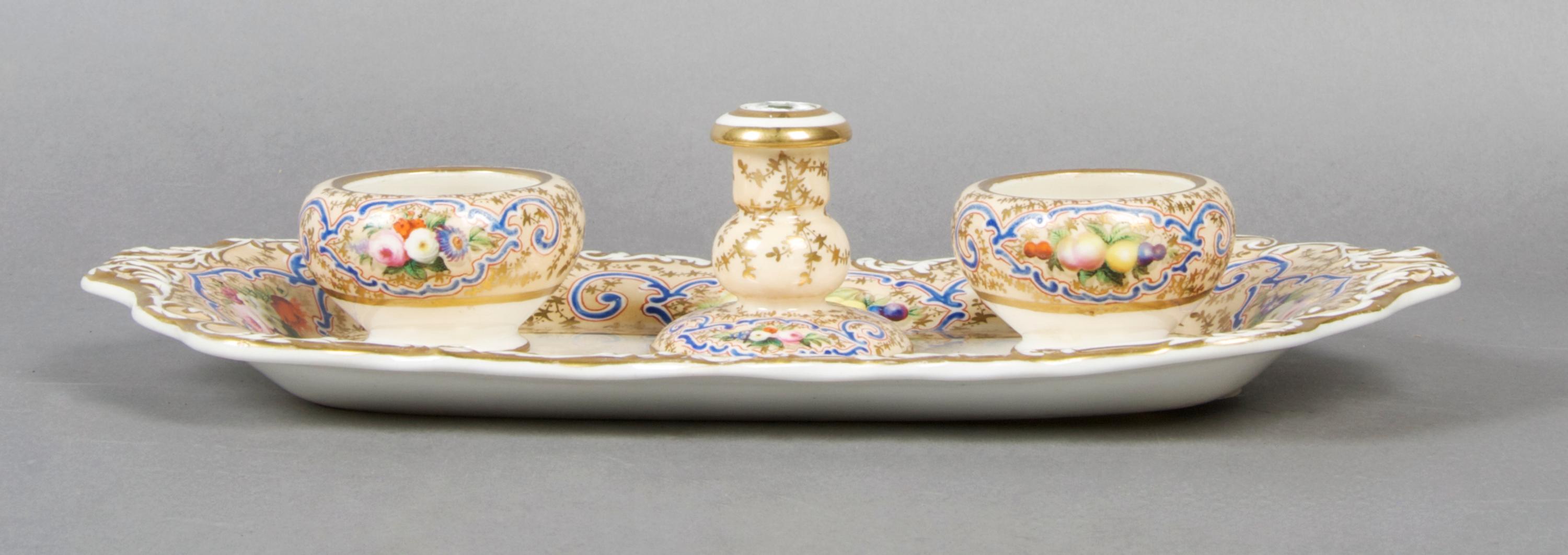 An English Pottery Standish, Copeland, Width approximately 12 inches.
