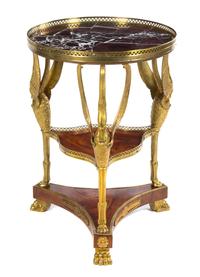 An Empire Gilt Bronze Mounted Mahogany Gueridon Height 31 3/4 x diameter of top 24 inches. — FIRST HALF 19TH CENTURY