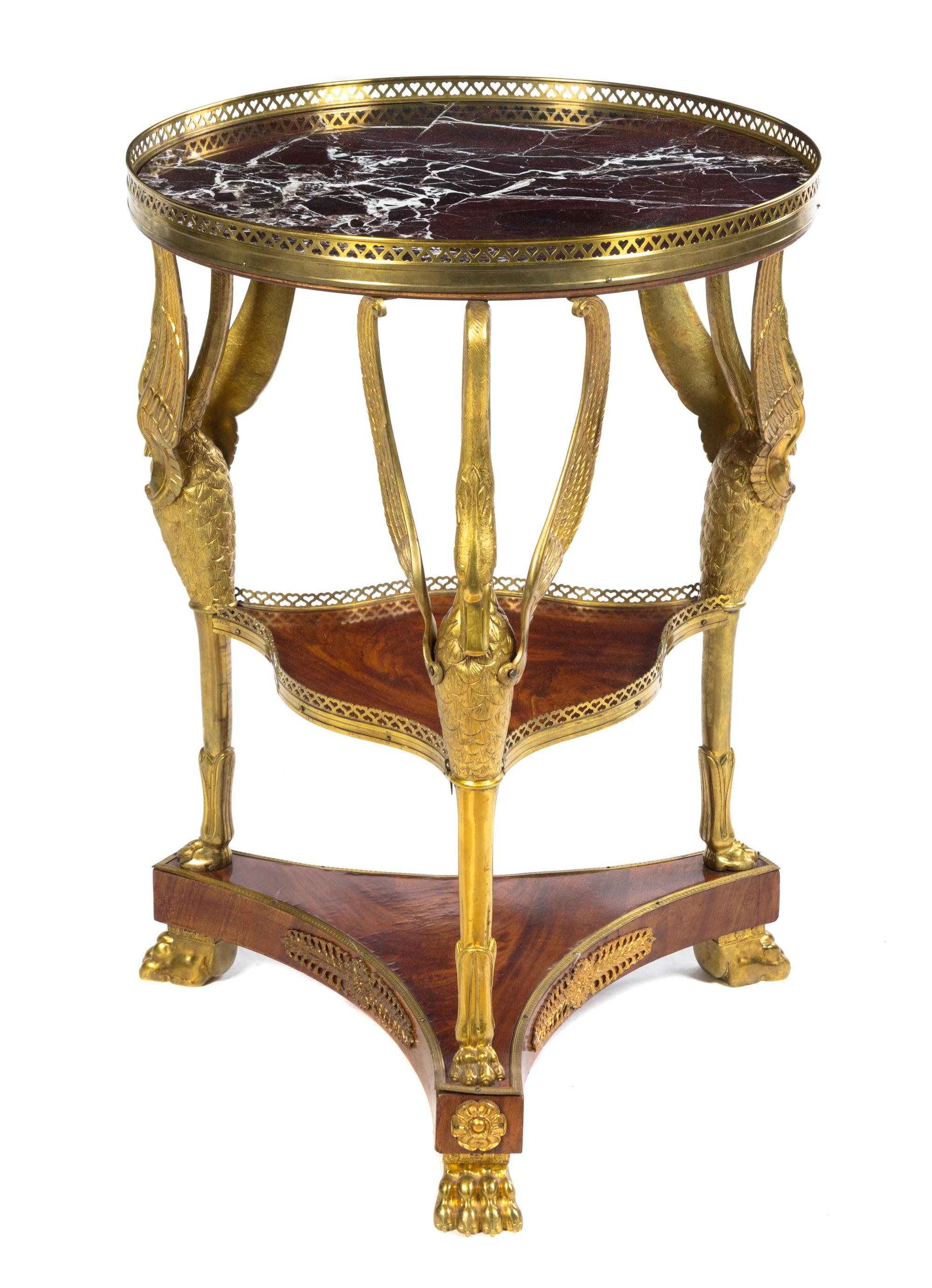An Empire Gilt Bronze Mounted Mahogany Gueridon Height 31 3/4 x diameter of top 24 inches. — FIRST HALF 19TH CENTURY