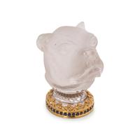 A Continental Gold, Diamond and Sapphire Mounted Carved Rock Crystal Hand-Seal