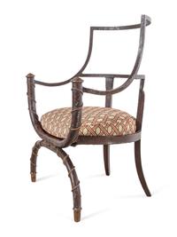 A Set of Three Painted Metal Curule Armchairs