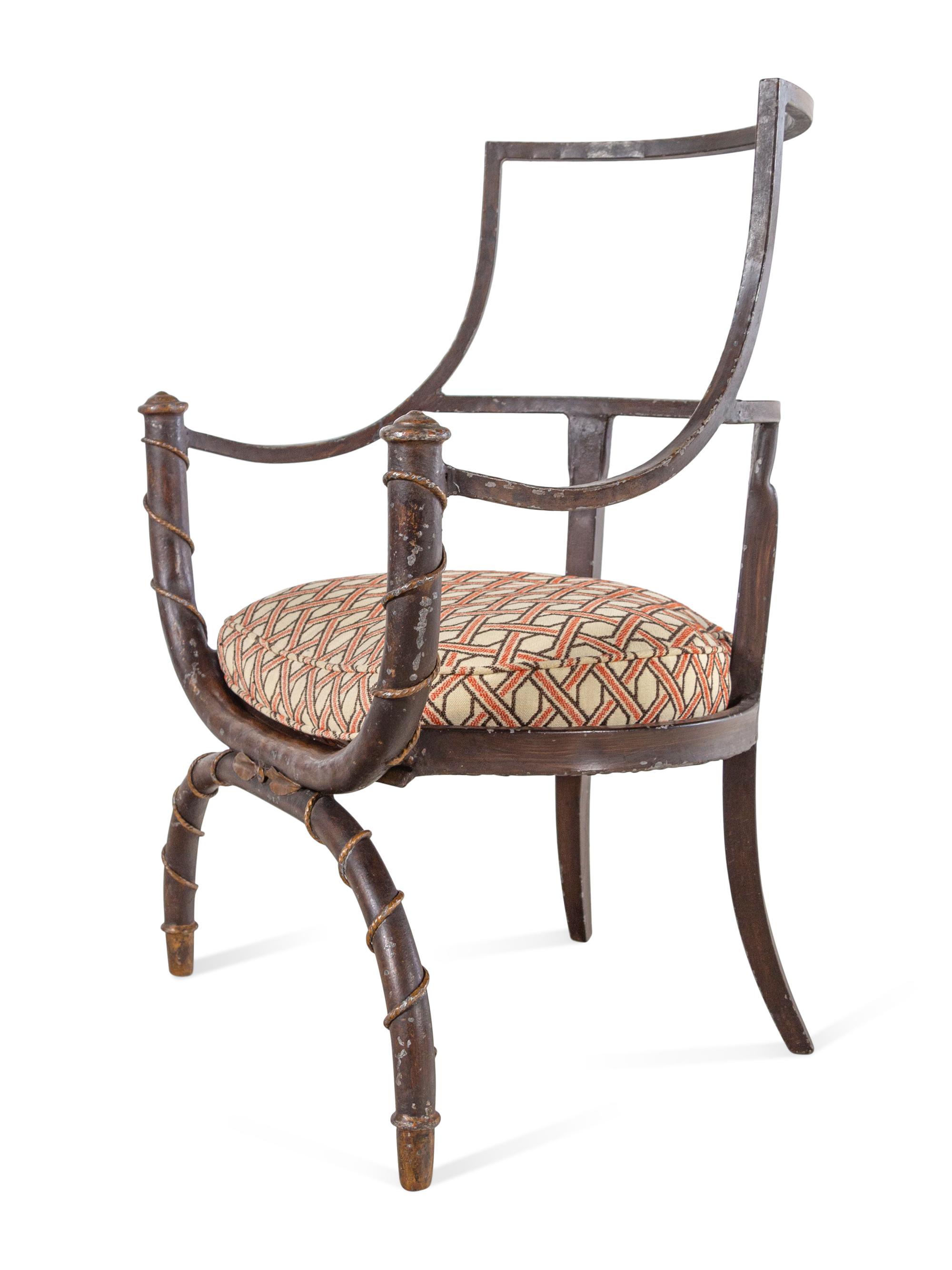 A Set of Three Painted Metal Curule Armchairs
