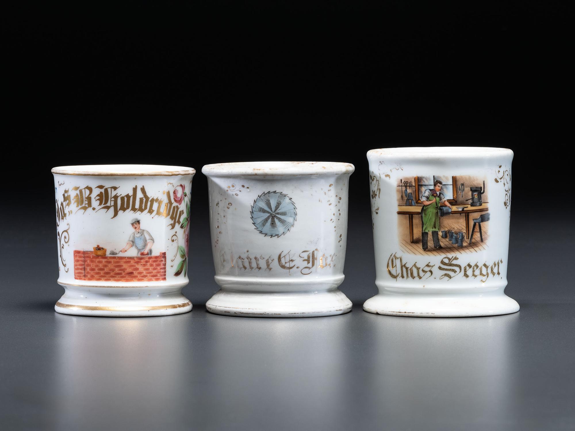 Three Tradesmen's Porcelain Occupational Shaving Mugs