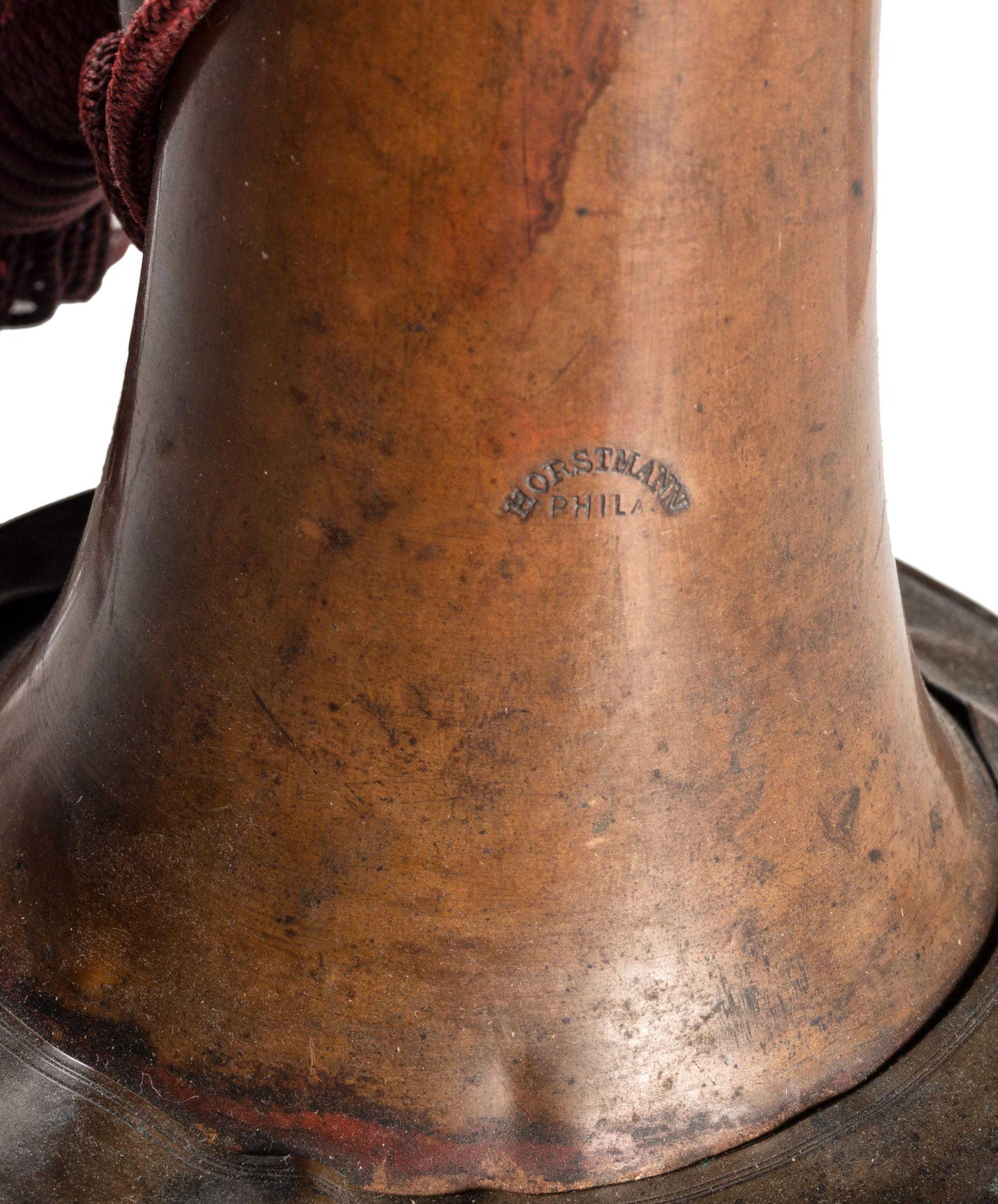 Civil War US Regulation bugle with artillery cords. Manufactured by Horstmann, Philadelphia, PA.