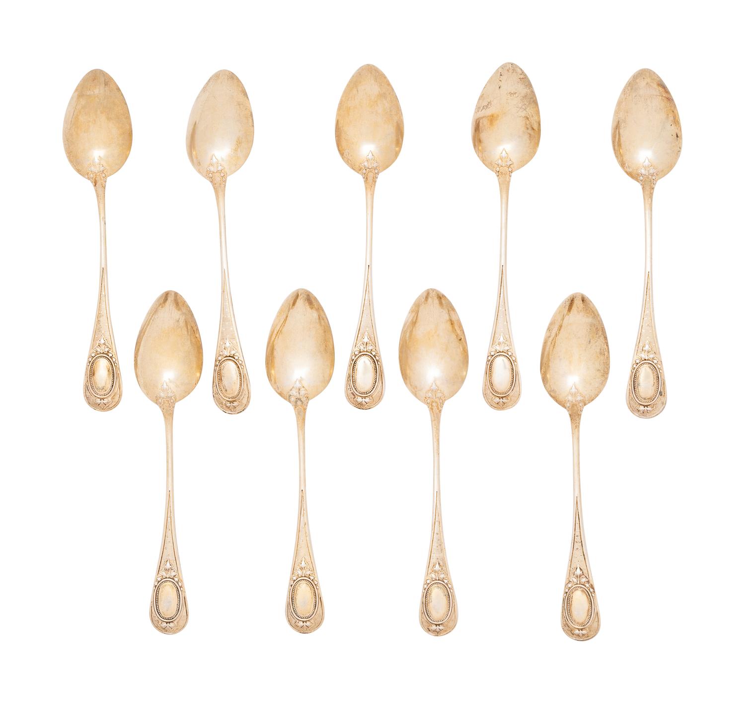 A Set of Twelve French Silver-Gilt Teaspoons