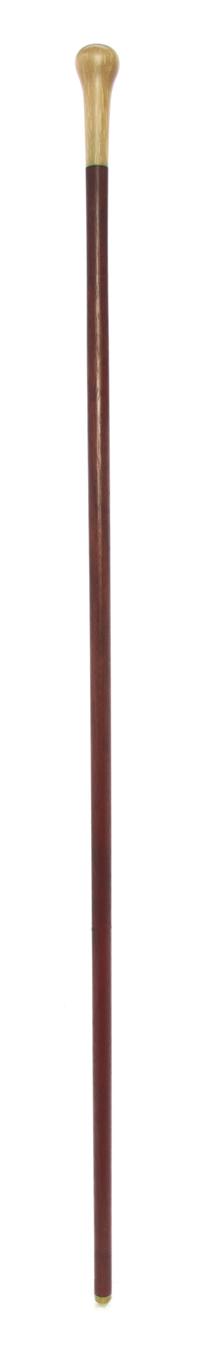 An American Sheephorn Handled Walking Stick, Length of handle 3 1/8 x length overall 36 1/4 inches.