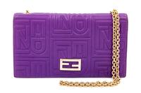 A Fendi Purple Monogram Embossed Leather Wallet/Shoulder Bag, 4" H x 7.5" W x .75" D; Strap drop: 19".