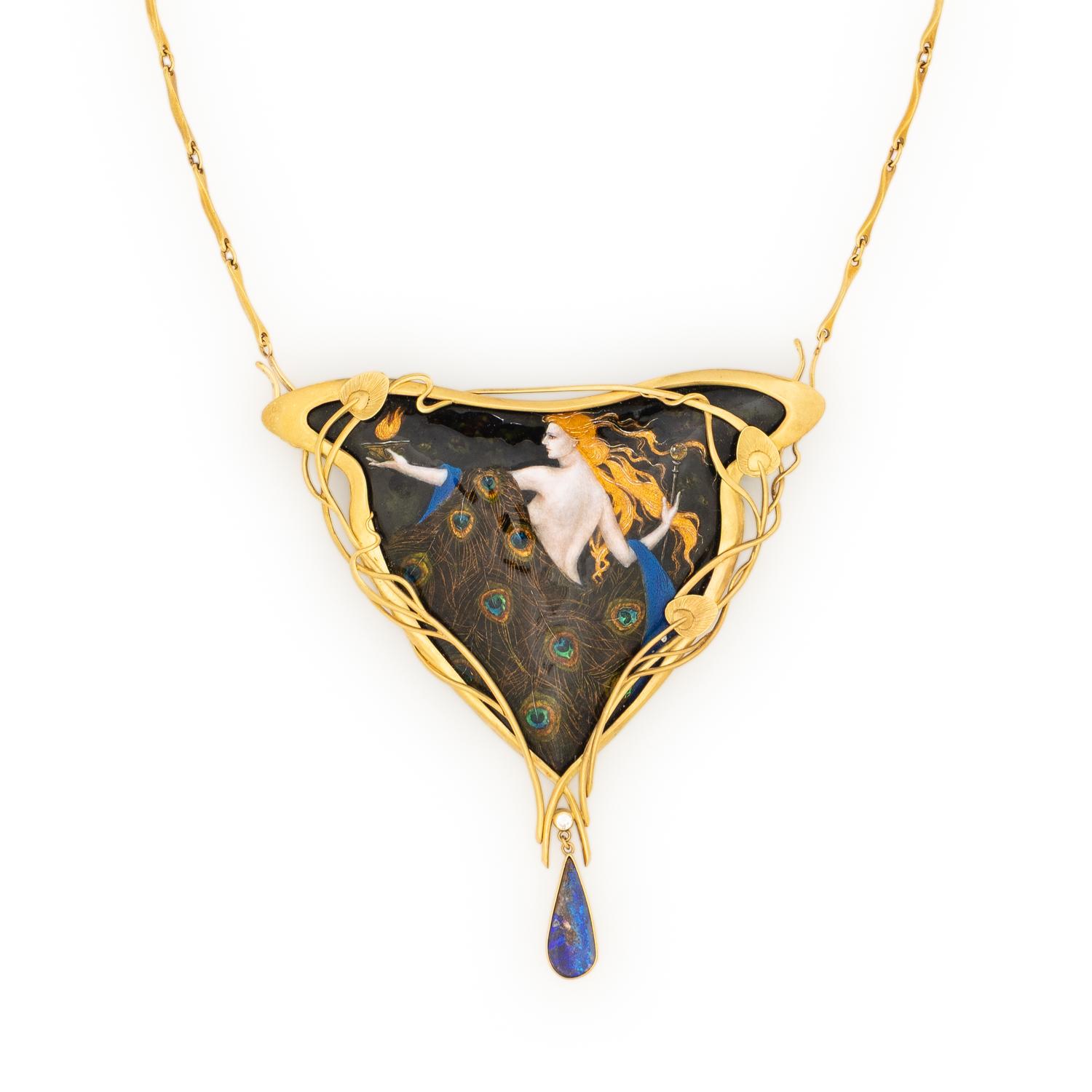 LARISSA PODGORETZ, ENAMEL, BOULDER OPAL, AND YELLOW GOLD PENDANT NECKLACE