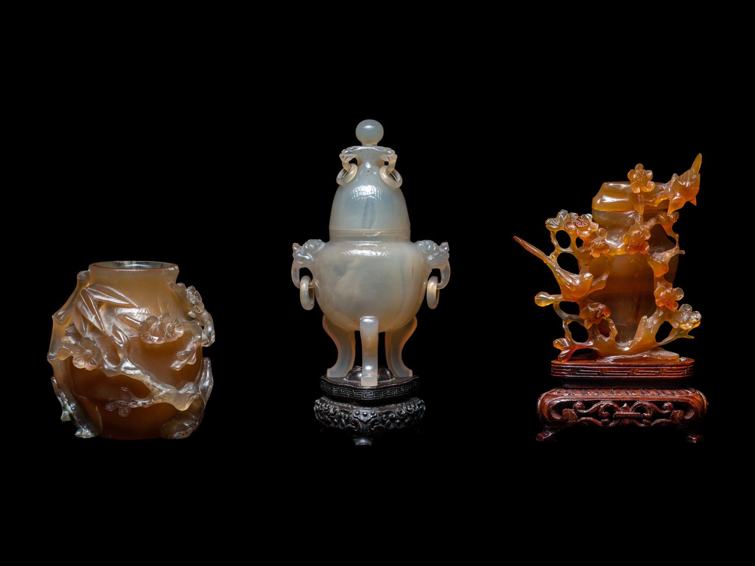 Three Carved Chinese Agate Vessels