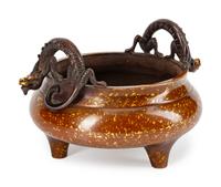 A Chinese Bronze and Mixed Metal Tripod Censer