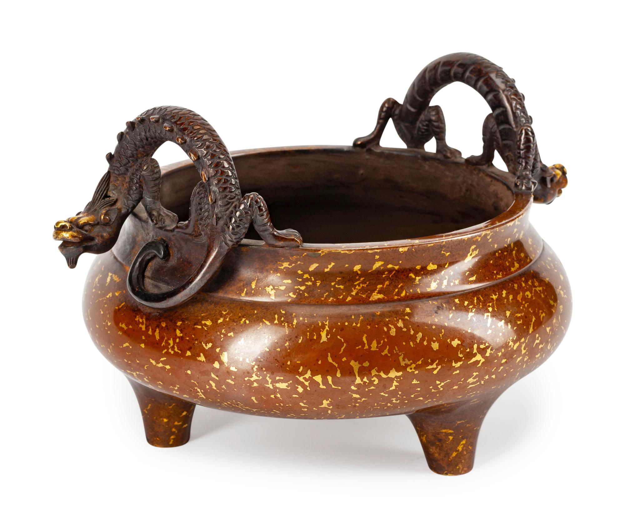 A Chinese Bronze and Mixed Metal Tripod Censer