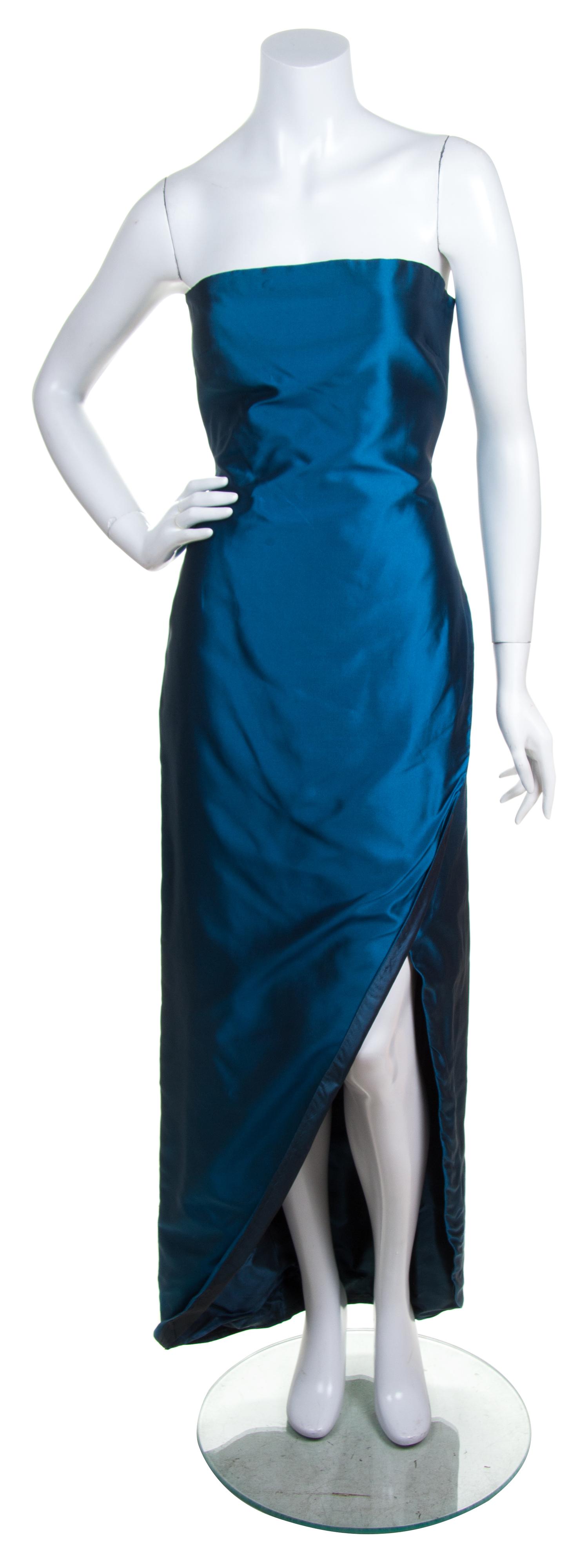 A Sarli Teal Silk Evening Gown Ensemble,