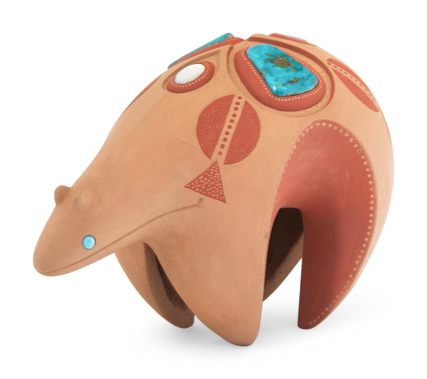 Red and Sienna Pottery Bear, with Turquoise