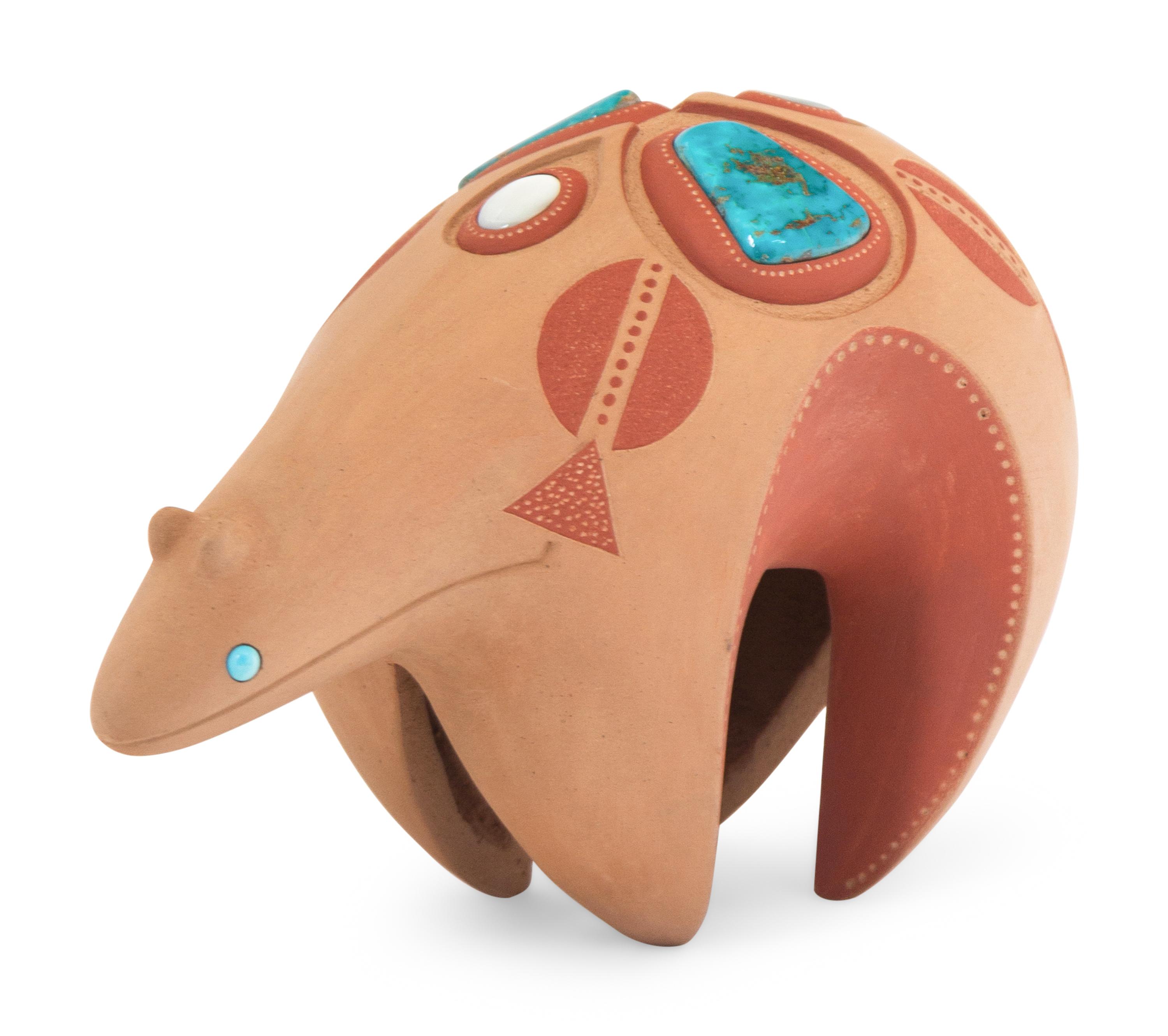 Red and Sienna Pottery Bear, with Turquoise
